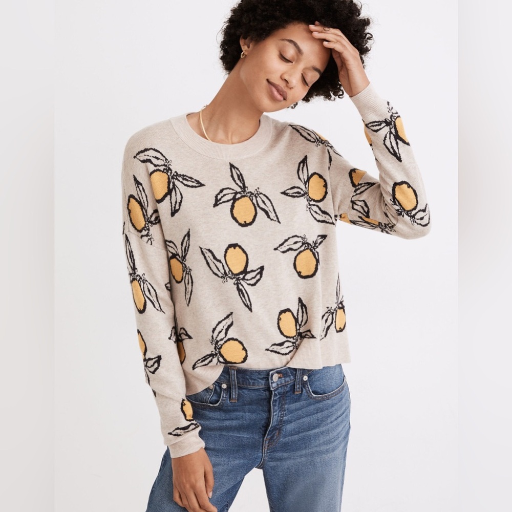 Madewell Lemon Print Sweater - Cream and Yellow